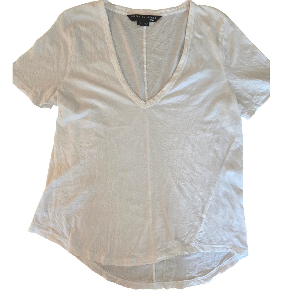 Veronica Beard Jeans White Pima Cotton V-Neck High-Low T-Shirt Small JJY0080322‎